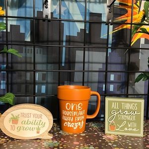 New Plant Lady Set: 1 Planter Shaped Coffee Mug & 2 Tabletop Sign Decor